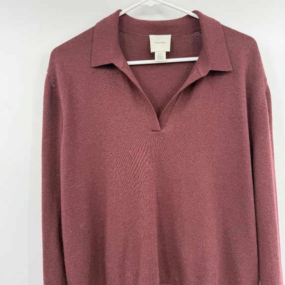 Calvin Klein Sweater Women XL Burgundy V Neck Collar Wool Blend Pullover Knit - Picture 5 of 12